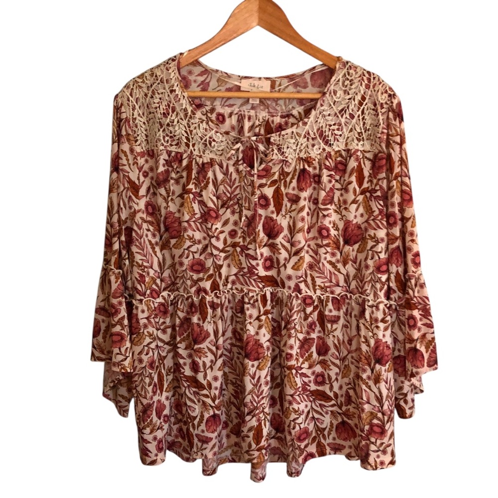 Style&Co Sz 2X Peasant Blouse Top Bohemian Feminine Pullover Tiered Ruffled